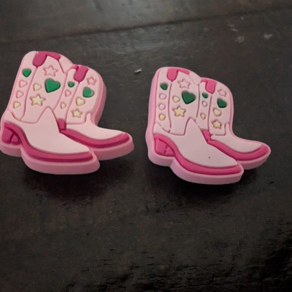 🎀 $5  Crocs Charms Pink and White Kids Cowboy Boot Accessories